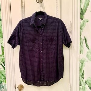 Madewell Women's Navy Eyelet Button Down Shirt